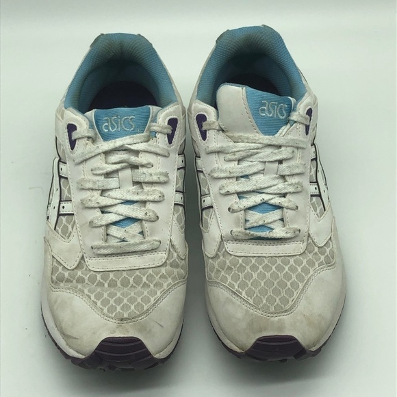 Asics Shoes Women's 8 Gel Saga Walking White Blue Casual Sneakers - Picture 2 of 8